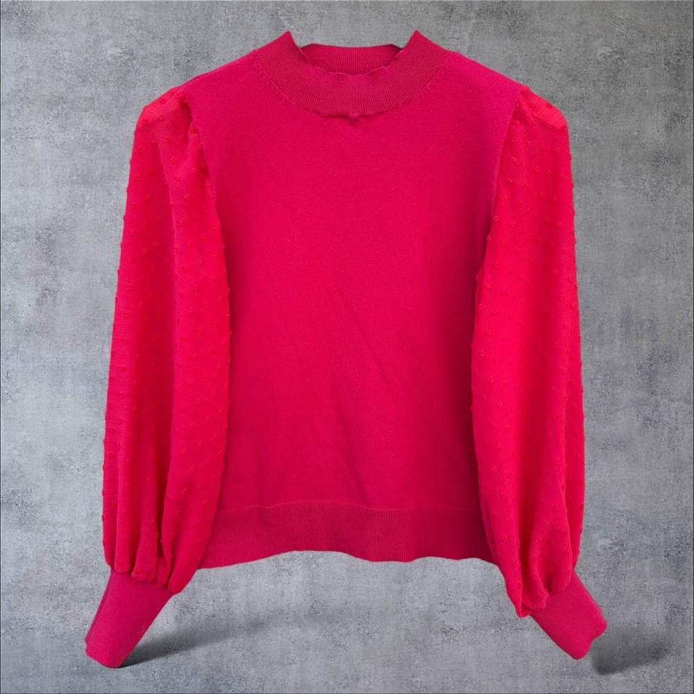 CeCe Women's Red Mock Neck Clip Dot Sheer Long Sleeve Sweater Top